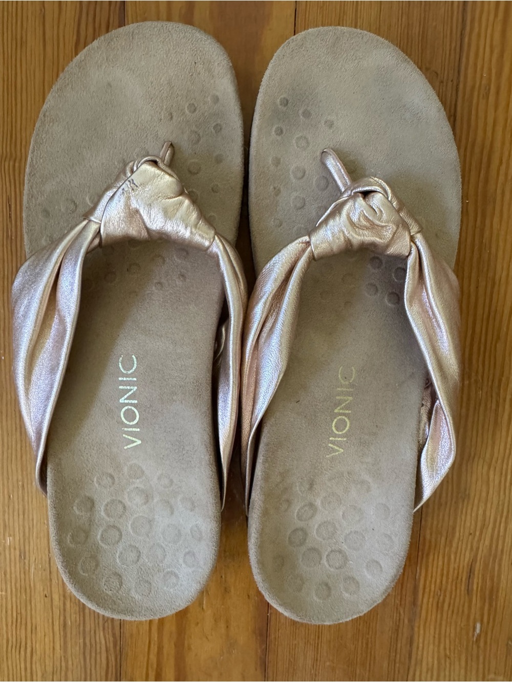 Vionic Gold Knotted Thong Sandals